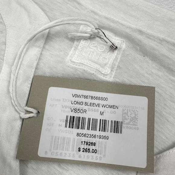 NWT 120% Lino Long Sleeve Women Linen T-Shirt White - Picture 8 of 10